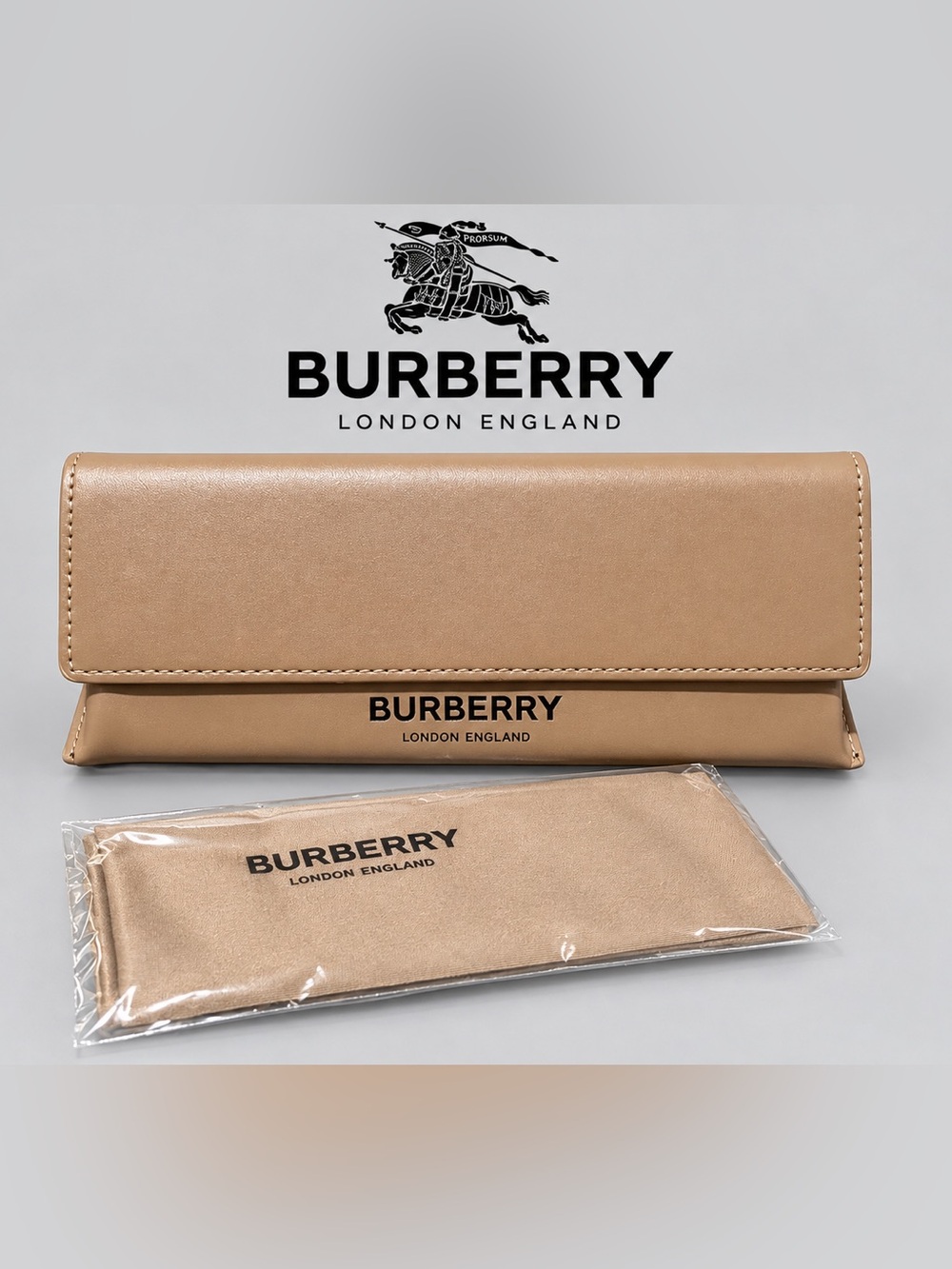 BURBERRY Eyeglasses Case + Cleaning Cloth | Camel Beige
